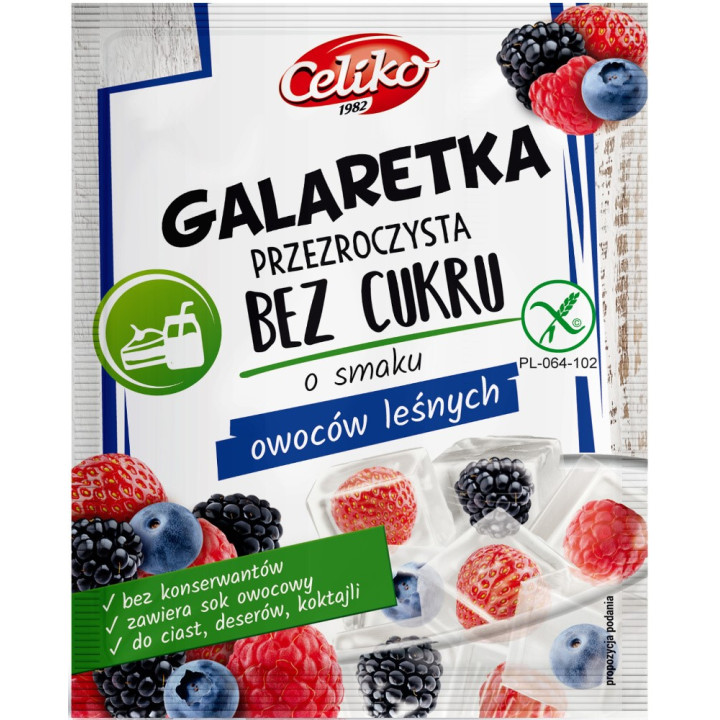 Galaretka Przezroczysta bez Cukru Owoce Leśne Bezglutenowa 14 g - Celi