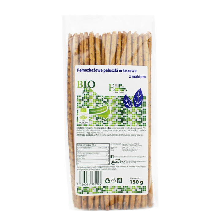 Paluszki Orkiszowe Pełnoziarniste z Makiem BIO 150 g - Envoy - Ekochat