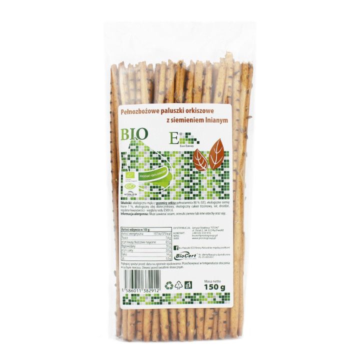Paluszki Orkiszowe Pełnoziarniste z Siemieniem Lnianym BIO 150 g - Env