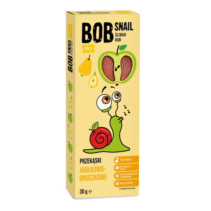 Przekąska Owocowa Roll Jabłko-Gruszka Bezglutenowa 30 g - Bob Snail - 