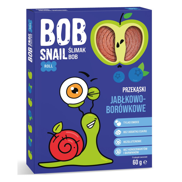 Przekąska Owocowa Roll Jabłko-Borówka Bezglutenowa 60 g - Bob Snail - 