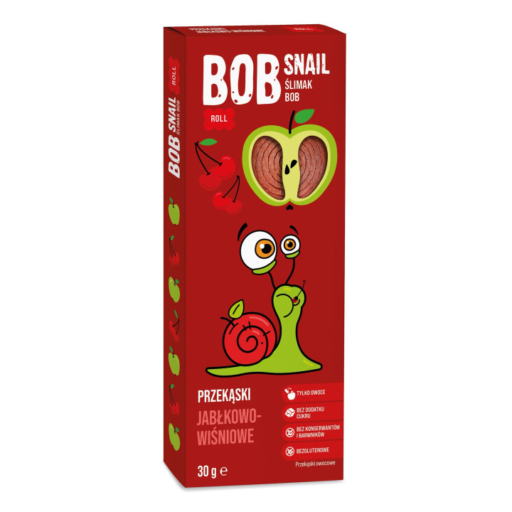 Przekąska Owocowa Roll Jabłko-Wiśnia Bezglutenowa 30 g - Bob Snail - E