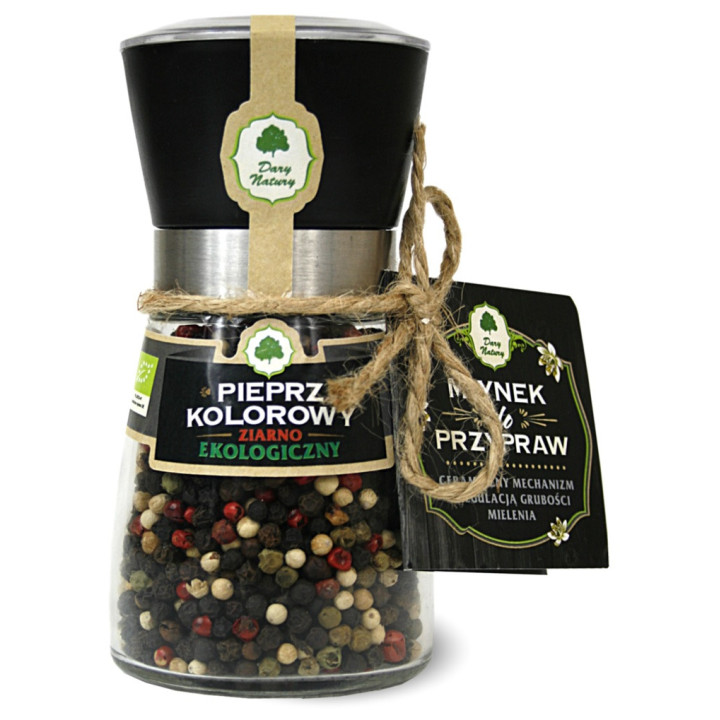 Pieprz Kolorowy Ziarnisty w Młynku BIO 80g | DARY NATURY - przyprawy i zioła - Ekochatka