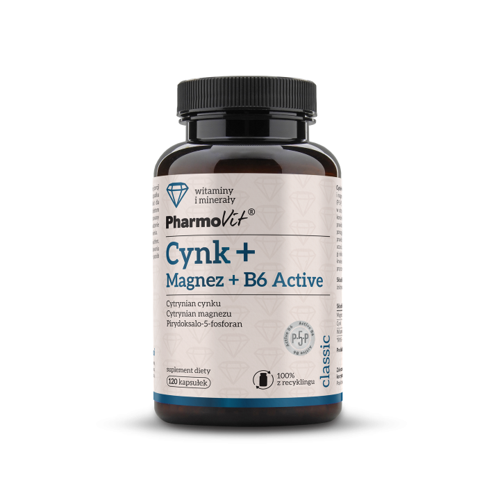 Cynk Magnez Witamina B6 Active Bezglutenowy 120 kapsułek - Pharmovit -