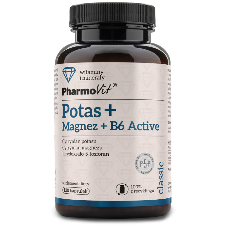 Potas Magnez Witamina B6 Active Bezglutenowe 120 Kapsułek - Pharmovit 