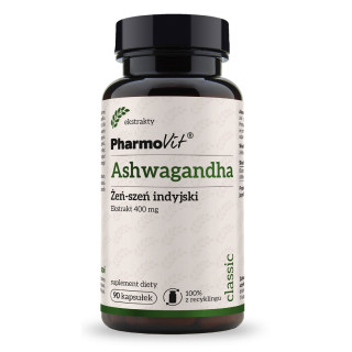 Ashwagandha Ekstrakt 400 mg Bezglutenowy 90 Kapsułek - Pharmovit - Eko
