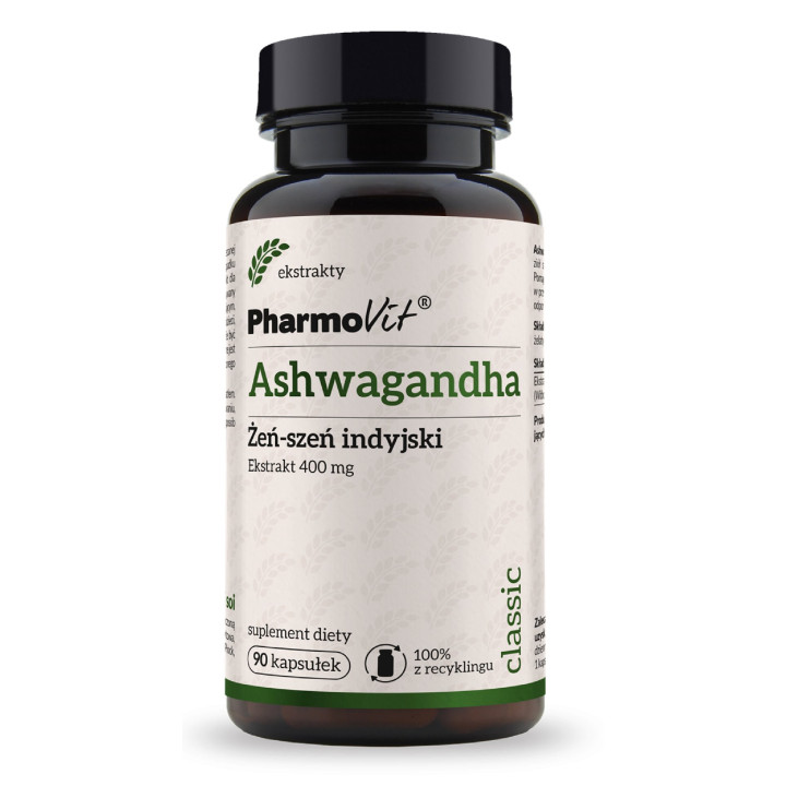 Ashwagandha Ekstrakt 400 mg Bezglutenowy 90 Kapsułek - Pharmovit - Eko