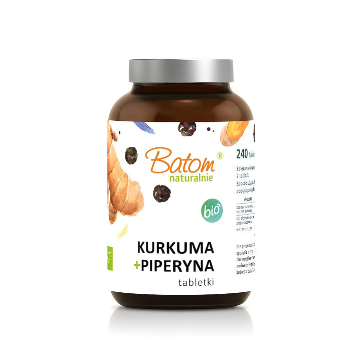 Kurkuma + Piperyna BIO 240 Tabletek Suplement Diety 287 g - Batom - Ek
