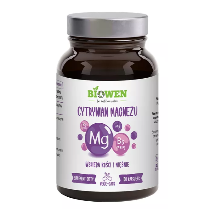 Cytrynian Magnezu z Witaminą B6 Bezglutenowy 100 Kapsułek - Biowen - E