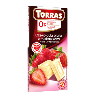 Czekolada Biała z Truskawkami bez Dodatku Cukrów Bezglutenowa 75 g - T