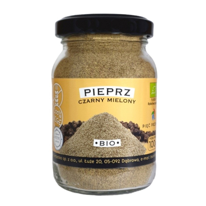 Pieprz Czarny Mielony Bezglutenowy BIO 100 g - Pięć Przemian - Ekochat