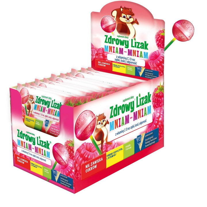 Lizak Malinowy z Witaminą D i C Bezglutenowy 6 g - Zdrowy Lizak - Ekoc
