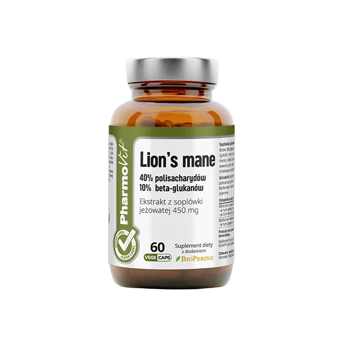 Soplówka Jeżowata Lion's Mane Ekstrakt 450 mg Bezglutenowy 60 Kapsułek