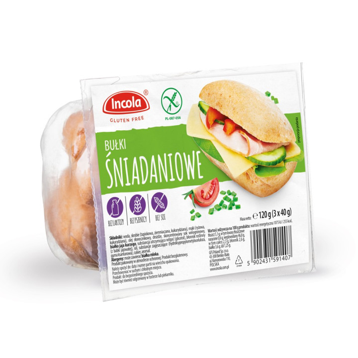 Bułki Śniadaniowe Bezglutenowe 3 szt. 120 g - Incola - Ekochatka