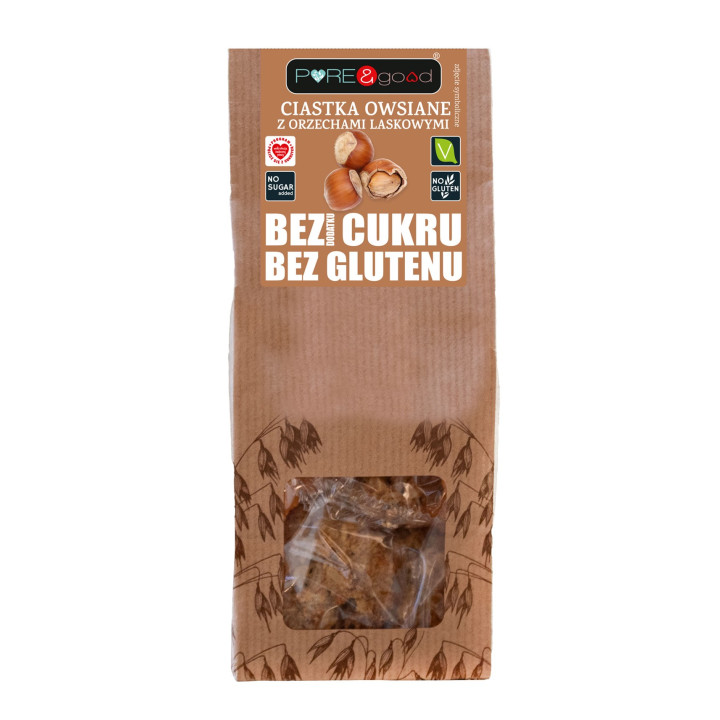 Ciastka Owsiane z Orzechami Laskowymi Bezglutenowe 150 g - Pure&Good -