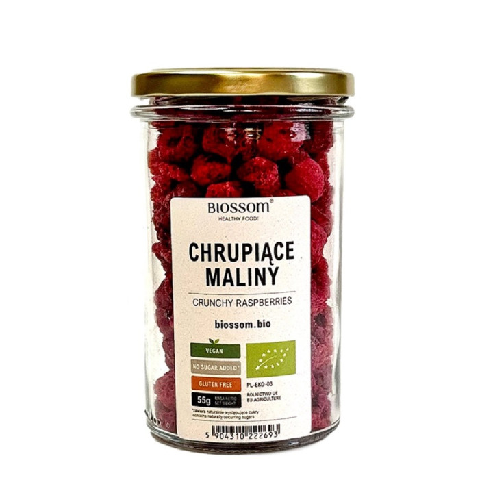Maliny Liofilizowane Chrupiące Bezglutenowe BIO 55 g - Biossom - Ekoch