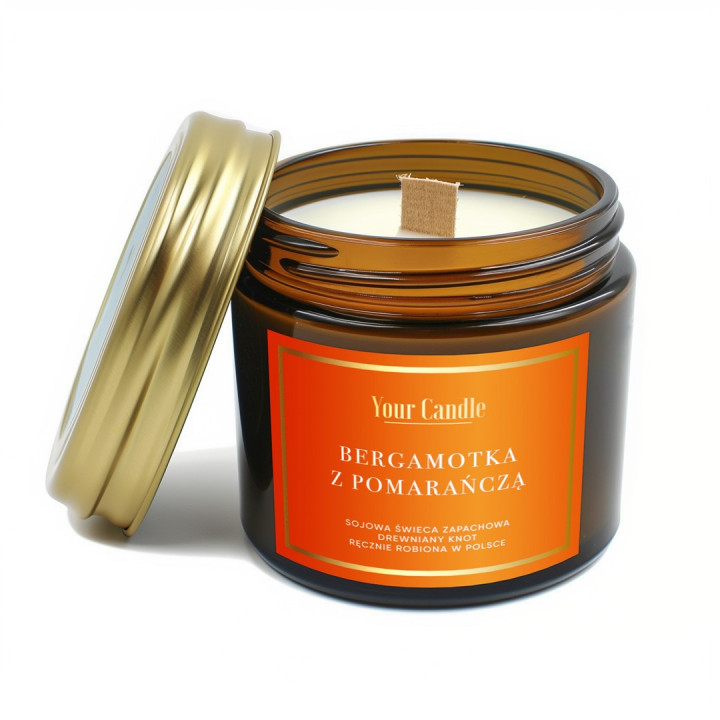 Świeca Sojowa Zapachowa Bergamotka z Pomarańczą Drewniany Knot 120 ml 