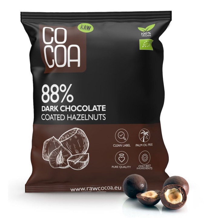 Orzechy Laskowe w Ciemnej Czekoladzie 88% BIO 70 g - Cocoa - Ekochatka