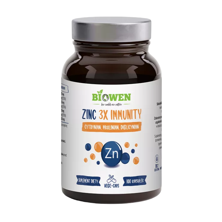 Cynk 15 mg 3x Immunity Trzy Formy Bezglutenowy 100 Kapsułek - Biowen -