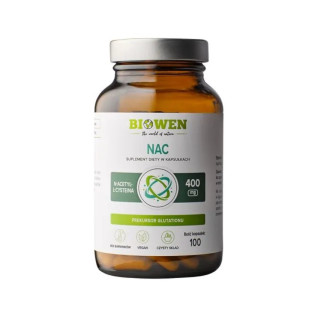 NAC N-Acetylo-L-Cysteina 400 mg Bezglutenowa 100 Kapsułek - Biowen - E