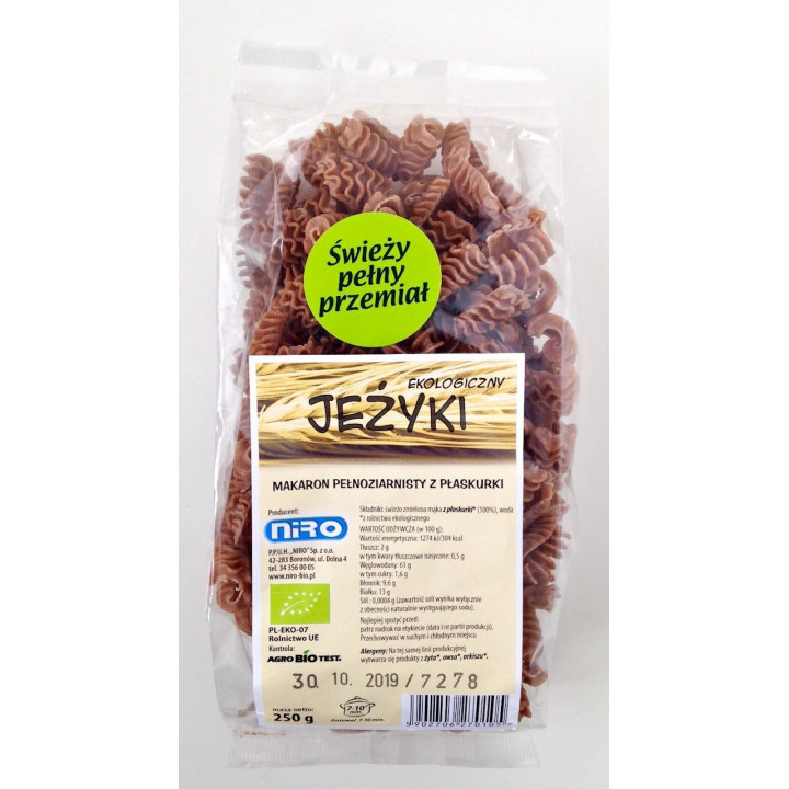 Makaron (z Płaskurki Razowy) Jeżyki BIO 250g | NIRO - Ekochatka