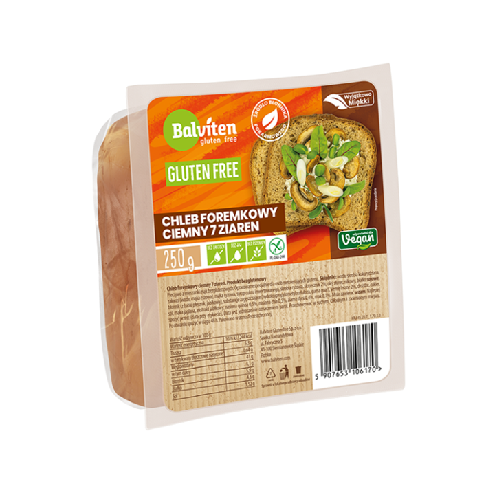 Chleb Bezglutenowy Ciemny 7 Ziaren Krojony 250 g - Balviten - Ekochatk
