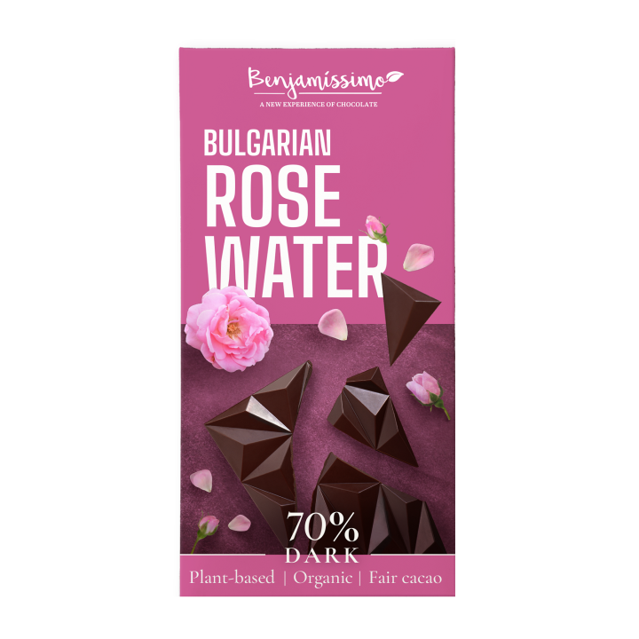 Czekolada Gorzka z Wodą Różaną Bezglutenowa BIO 60 g - Benjamissimo - 