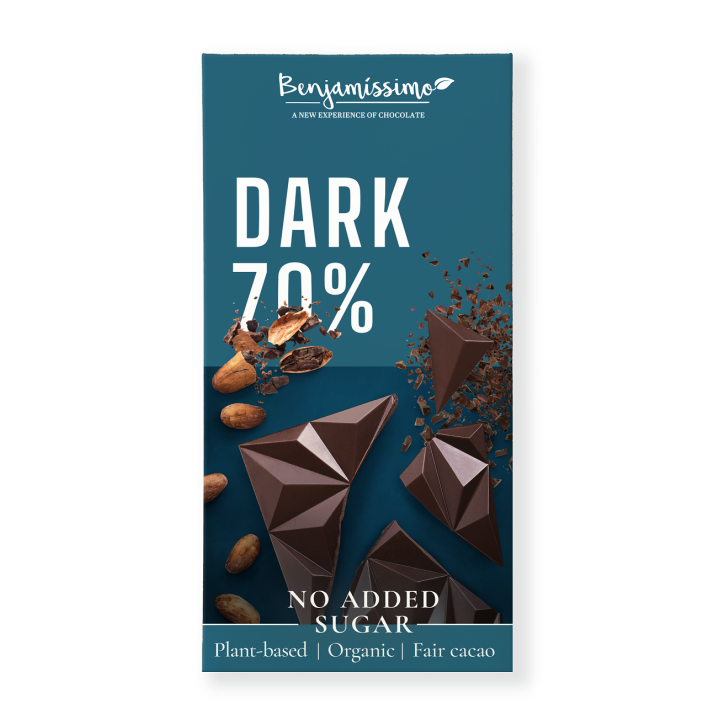 Czekolada Gorzka 70% bez Dodatku Cukrów Bezglutenowa BIO 60 g - Benjam