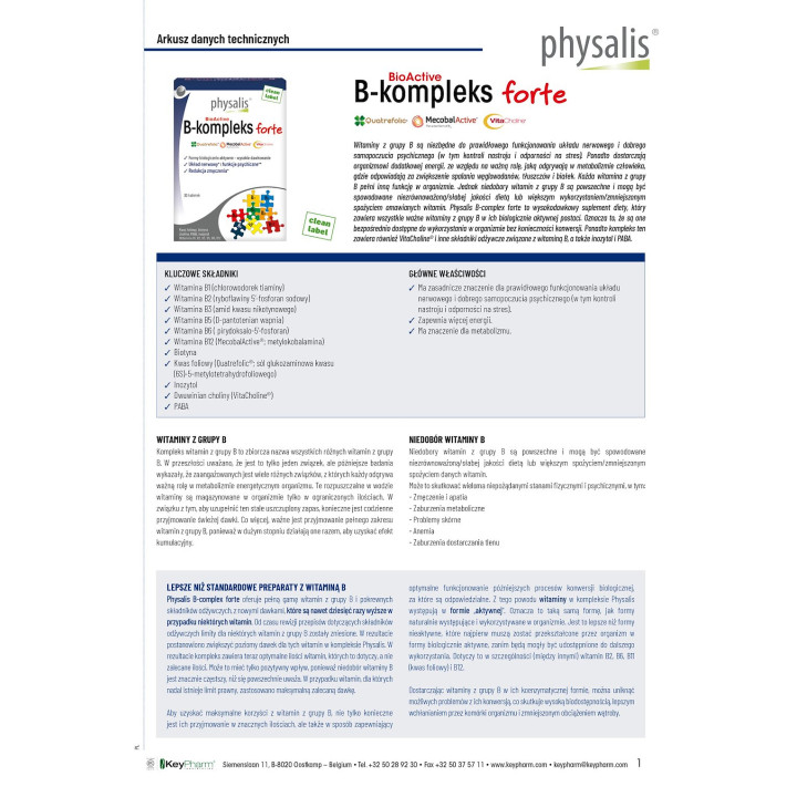 Witamina B Complex Forte 30 Tabletek - Physalis - Ekochatka