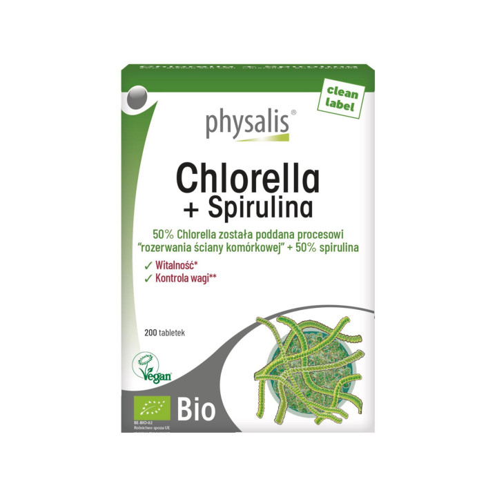Chlorella i Spirulina BIO 200 Tabletek - Physalis - Ekochatka