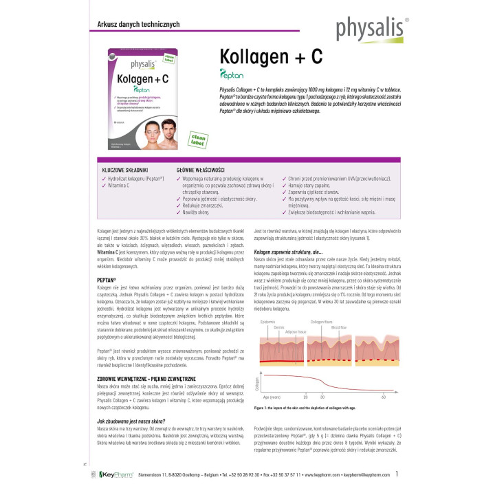 Kolagen Rybi Peptan z Witamina C 60 Tabletek - Physalis - Ekochatka