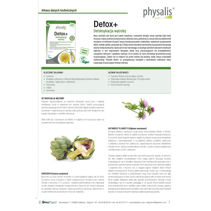 Detox Watroby Forte z Ostropestem i Karczochem 30 Tabletek - Physalis 
