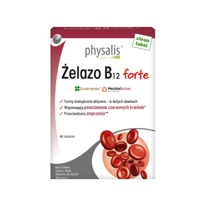Zelazo z Witamina B12 Forte 45 Tabletek - Physalis - Ekochatka