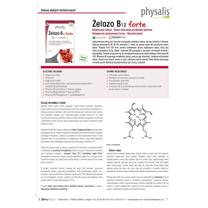 Zelazo z Witamina B12 Forte 45 Tabletek - Physalis - Ekochatka