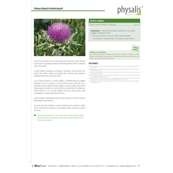 Ostropest Plamisty Forte 80% Sylimaryny 45 Tabletek - Physalis - Ekoch