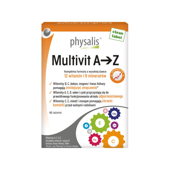 Multiwitamina A-Z Kompleks Witamin i Mineralow 45 Tabletek - Physalis 