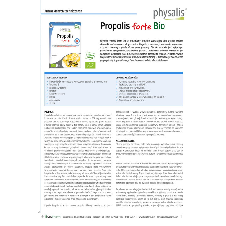 Propolis z Mleczkiem Pszczelim Forte BIO 30 Tabletek - Physalis - Ekoc
