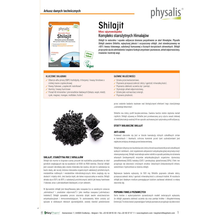Shilajit 500 mg z Kwasem Fulwowym 30 Tabletek - Physalis - Ekochatka