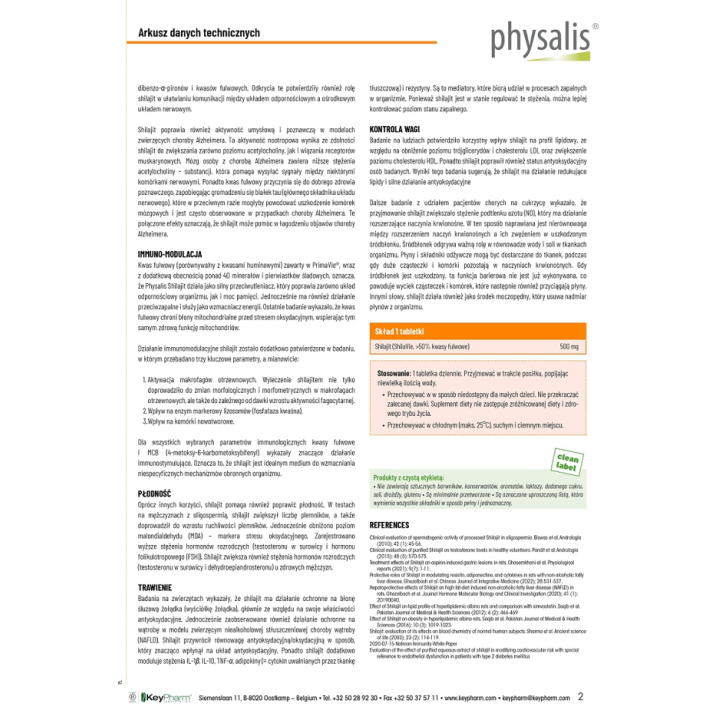 Shilajit 500 mg z Kwasem Fulwowym 30 Tabletek - Physalis - Ekochatka