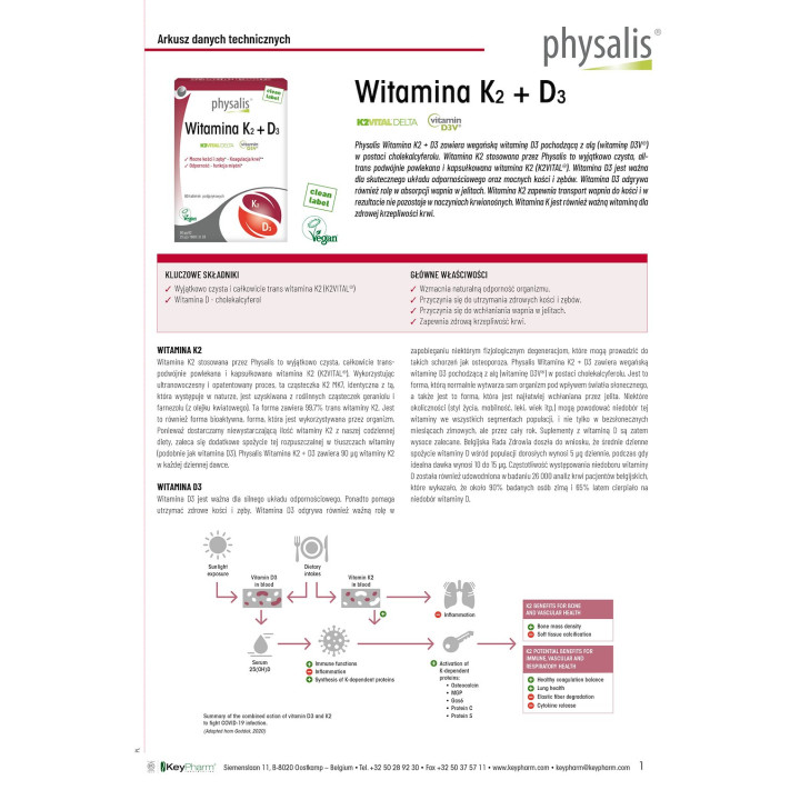 Witamina K2 + D3 60 Tabletek - Physalis - Ekochatka