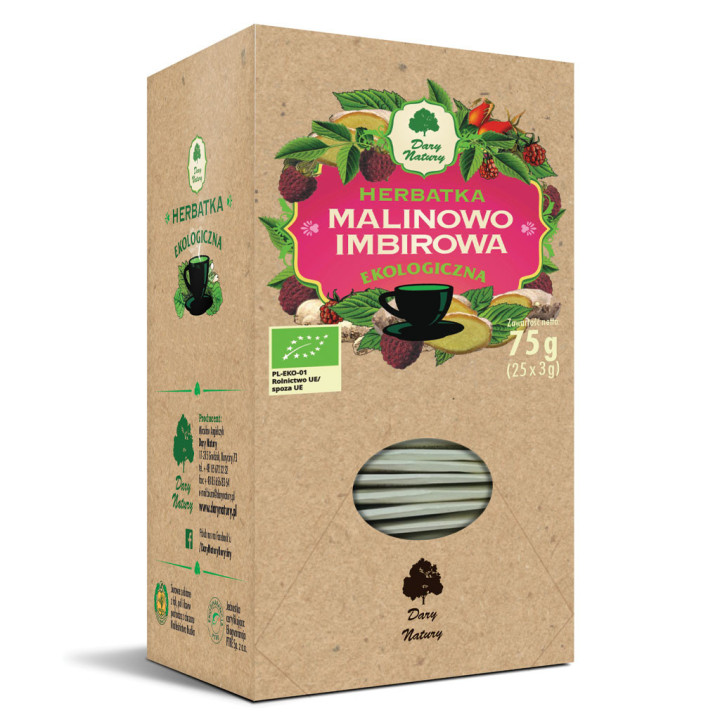 Herbatka Malinowo Imbirowa BIO (25x3g) 75g | DARY NATURY - herbatki - Ekochatka