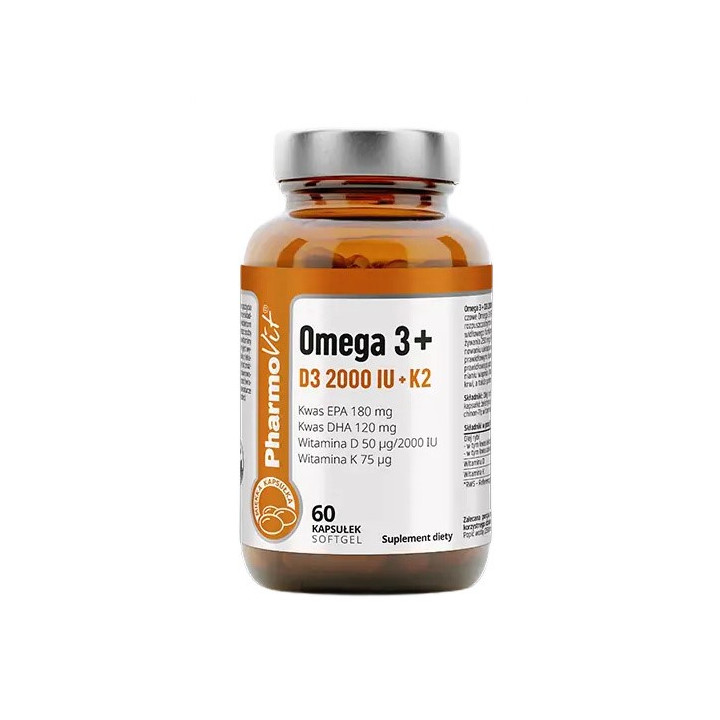 Omega-3 z Witaminą D3 2000 IU i K2 Bezglutenowa 60 Kapsułek - Pharmovi