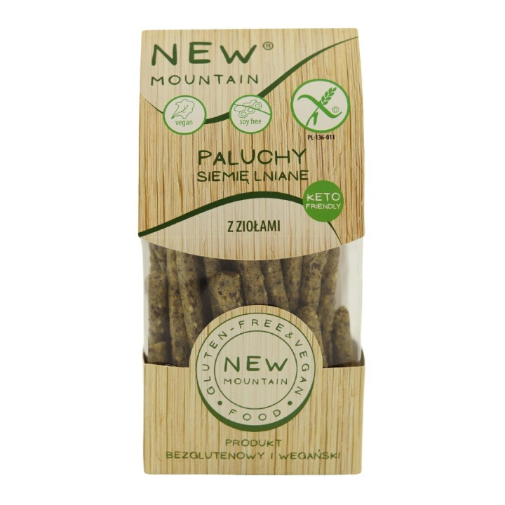 Paluchy Bezglutenowe z Siemieniem Lnianym i Ziołami 200 g - New Mounta
