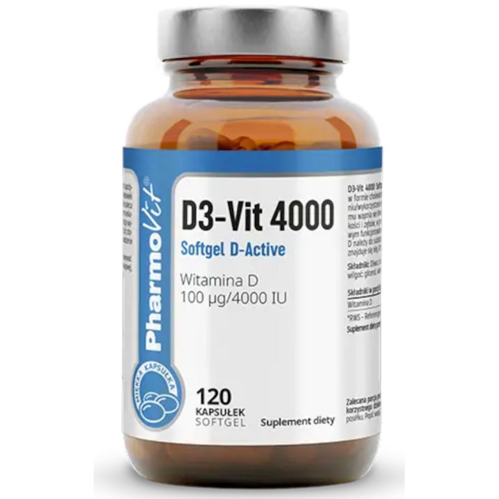 Witamina D3 4000 IU Bezglutenowa 120 Kapsułek - Pharmovit - Ekochatka