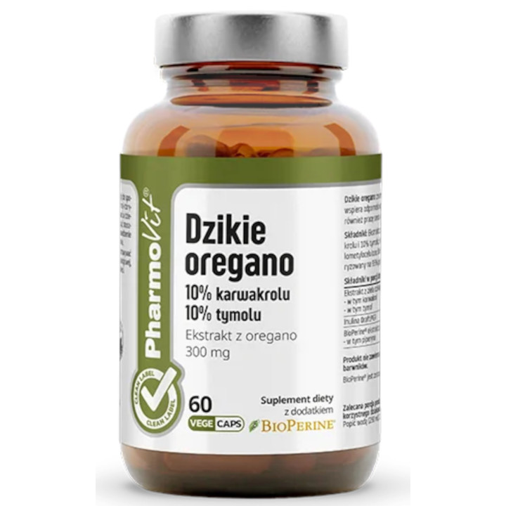 Dzikie Oregano Ekstrakt 300 mg Bezglutenowy 60 Kapsułek - Pharmovit - 