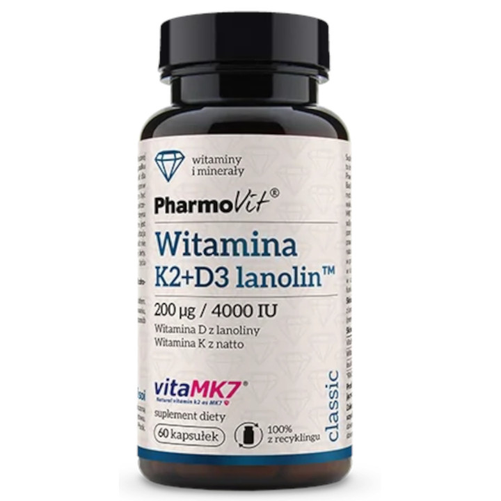Witamina K2 + D3 4000 IU Bezglutenowa 60 Kapsułek - Pharmovit - Ekocha