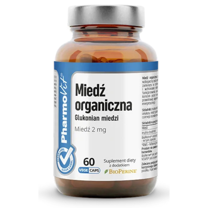 Miedź Organiczna 2 mg Bezglutenowa 60 Kapsułek - Pharmovit - Ekochatka