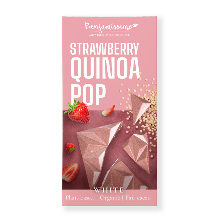 Tabliczka Kakaowa z Truskawkami i Quinoa Bezglutenowa BIO 60 g - Benja