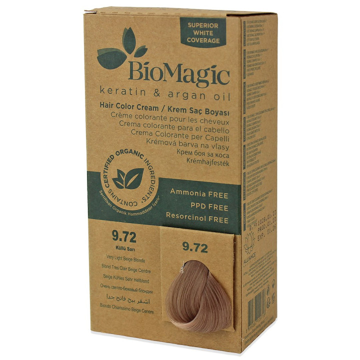 Farba do Włosów Bardzo Jasny Beżowy Blond 9.72 250 g - Biomagic - Ekoc