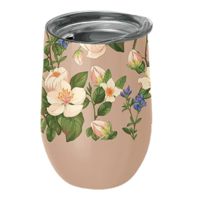 Kubek Termiczny z Pokrywką Beżowy w Kwiaty 420 ml - Chic-Mic - Ekochat